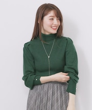 タートルネックタックパフスリーブニット【洗濯機OK】