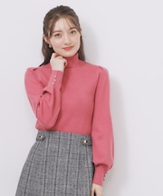 タートルネックタックパフスリーブニット【洗濯機OK】