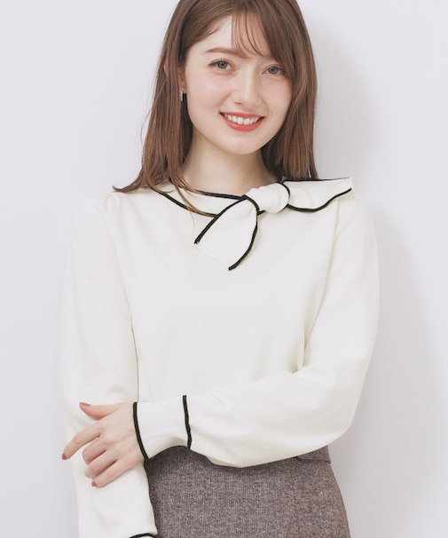 サイドリボンバイカラーニット【洗濯機OK】