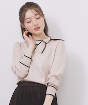 サイドリボンバイカラーニット【洗濯機OK】