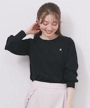 ゴールドパーツ付きバイカラークルーネックニット【洗濯機OK】