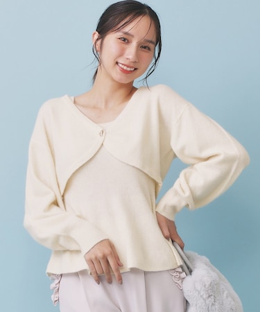 ハート釦ニットボレロ/アンサンブル対応【洗える】