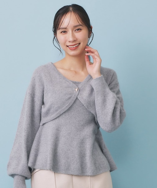 ハート釦ニットボレロ/アンサンブル対応【洗える】