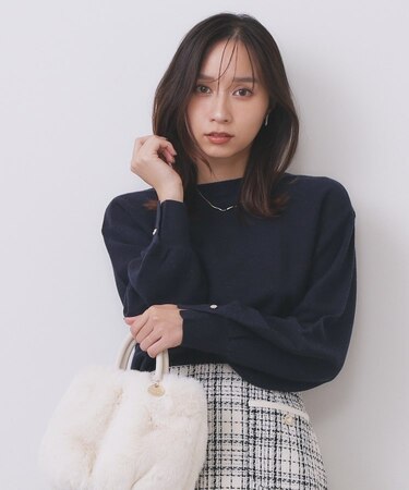 ラメガーター編みボートネックニット【洗濯機OK】《8col/XS～LL》