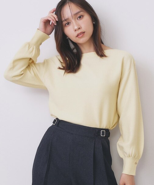 ラメガーター編みボートネックニット【洗濯機OK】《8col/XS～LL》