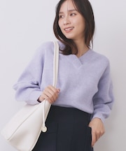 片畦Vネックボクシーパフニット【洗濯機OK】