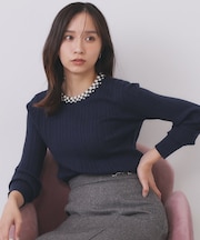 パール調ネックケーブルニット【洗濯機OK】