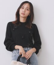 フラワーモチーフハイネックニット【洗える】