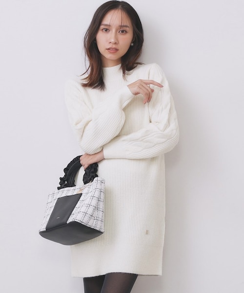 ウール混ケーブルスリーブミニワンピース【洗濯機OK】｜インデックスの