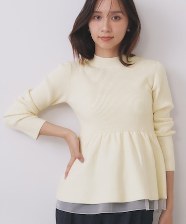 ペプラムチュールレイヤードニット【洗濯機OK】