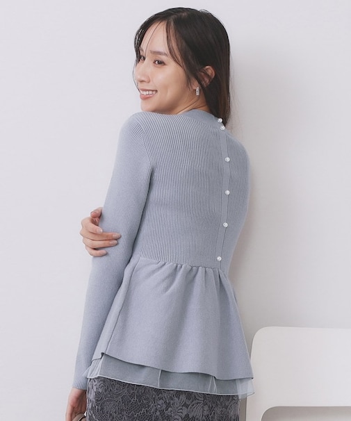 ペプラムチュールレイヤードニット【洗濯機OK】