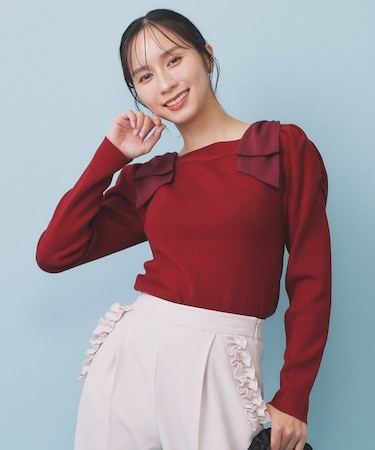 ショルダービッグリボンスクエアニット【洗濯機OK】