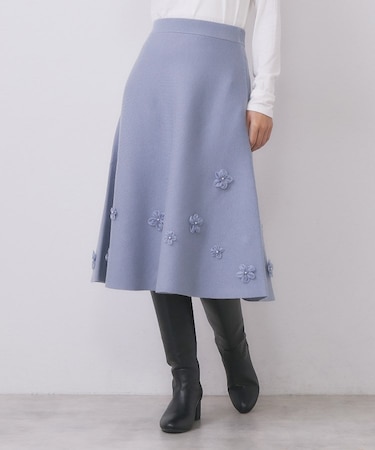 【W店限】オーガンフラワーニットフレアスカート【ハンドウォッシュOK】