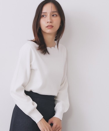 ラメスカラップビジューデザインニット【洗濯機OK】《6col/S～LL》