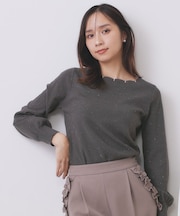 ラメスカラップビジューデザインニット【洗濯機OK】《6col/S～LL》