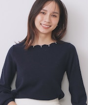 ラメスカラップビジューデザインニット【洗濯機OK】《6col/S～LL》