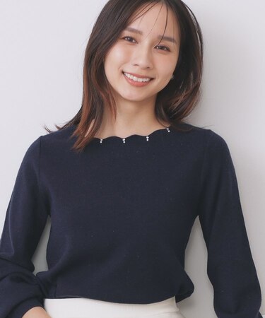 ラメスカラップビジューデザインニット【洗濯機OK】《6col/S～LL》