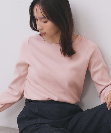 ラメスカラップビジューデザインニット【洗濯機OK】《6col/S～LL》