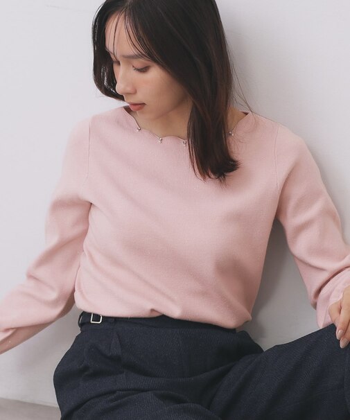 ラメスカラップビジューデザインニット【洗濯機OK】《6col/S～LL》