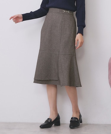 カルゼツイードアシメフレアスカート【洗濯機OK/防シワ/イージーアイロン/抗ピル】