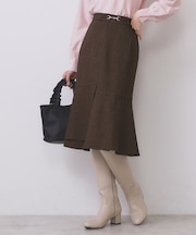カルゼツイードアシメフレアスカート【洗濯機OK/防シワ/イージーアイロン/抗ピル】