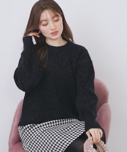 モックネックボクシーラメニット【洗濯機OK】《7col》｜インデックスの