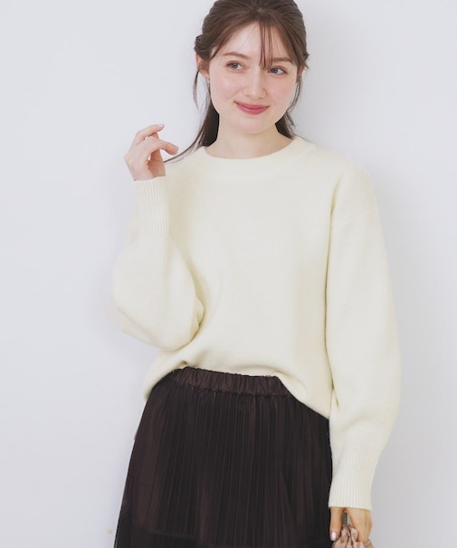 モックネックボクシーラメニット【洗濯機OK】《7col》