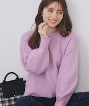 モックネックボクシーラメニット【洗濯機OK】《7col》