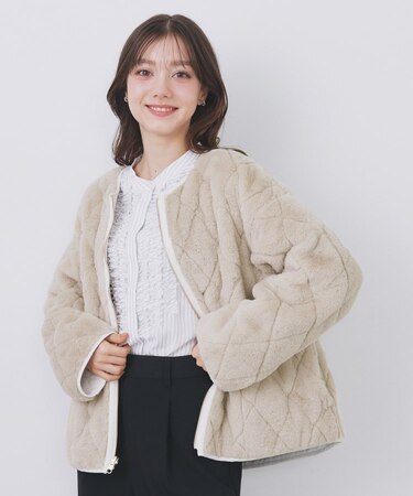 リバーシブル キルティングファーブルゾン【洗濯機OK】