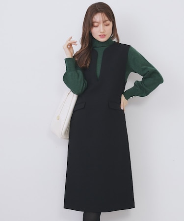 キーネックジャンスカ【洗濯機OK/防シワ/イージーアイロン】