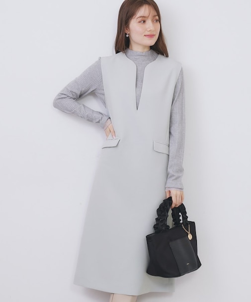 キーネックジャンスカ【洗濯機OK/防シワ/イージーアイロン】