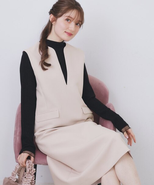 キーネックジャンスカ【洗濯機OK/防シワ/イージーアイロン】