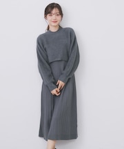 ラメフェザープルオーバーセット ニットワンピース【洗濯機OK】《XS～LL》