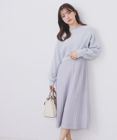 ラメフェザープルオーバーセット ニットワンピース【洗濯機OK】《XS~LL》