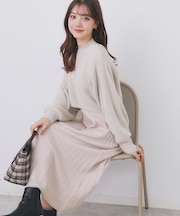 ラメフェザープルオーバーセット ニットワンピース【洗濯機OK】《XS～LL》