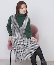 ラメスパンコール千鳥柄ジャンスカ【洗濯機OK/イージーアイロン】