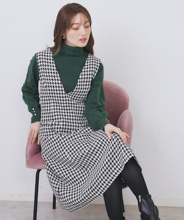 ラメスパンコール千鳥柄ジャンスカ【洗濯機OK/イージーアイロン】
