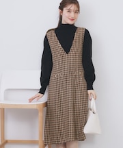 ラメスパンコール千鳥柄ジャンスカ【洗濯機OK/イージーアイロン】