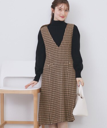 ラメスパンコール千鳥柄ジャンスカ【洗濯機OK/イージーアイロン】