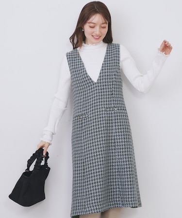 ラメスパンコール千鳥柄ジャンスカ【洗濯機OK/イージーアイロン】