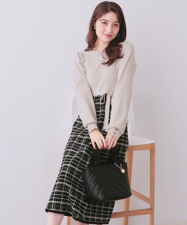 チェックラメジャカードニットワンピース