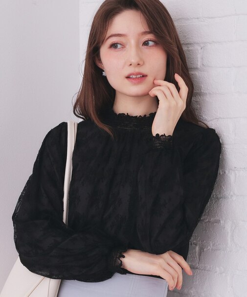 フリルハイネックレーストップス【洗濯機OK】