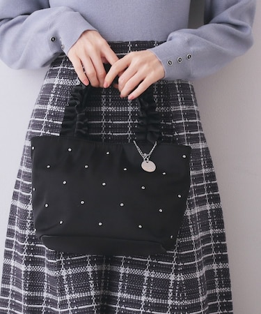 持ち手フリルビジューミドルトートバッグ【2WAY】