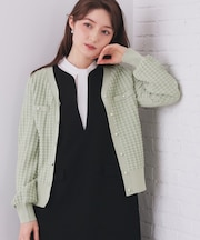 チェックジャカードカーディガン【洗濯機OK】