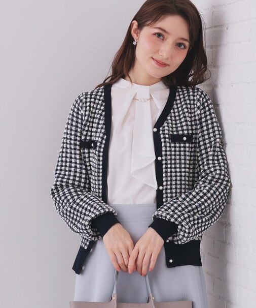 チェックジャカードカーディガン【洗濯機OK】