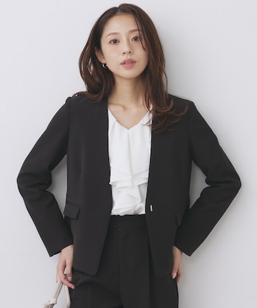 ストレッチノーカラージャケット/セットアップ対応【洗濯機OK/防シワ/イージーアイロン】