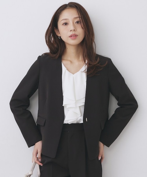 ストレッチノーカラージャケット/セットアップ対応【洗濯機OK/防シワ/イージーアイロン】