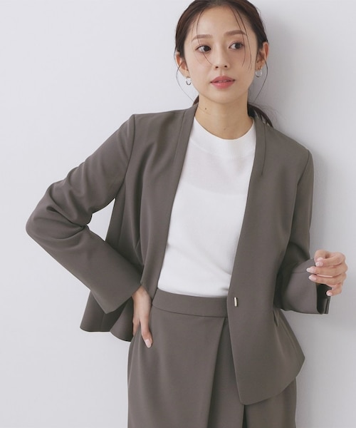 ストレッチノーカラージャケット/セットアップ対応【洗濯機OK/防シワ