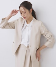 ストレッチノーカラージャケット/セットアップ対応【洗濯機OK/防シワ/イージーアイロン】