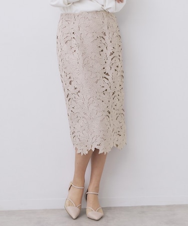 フラワーレースタイトスカート【洗濯機OK】